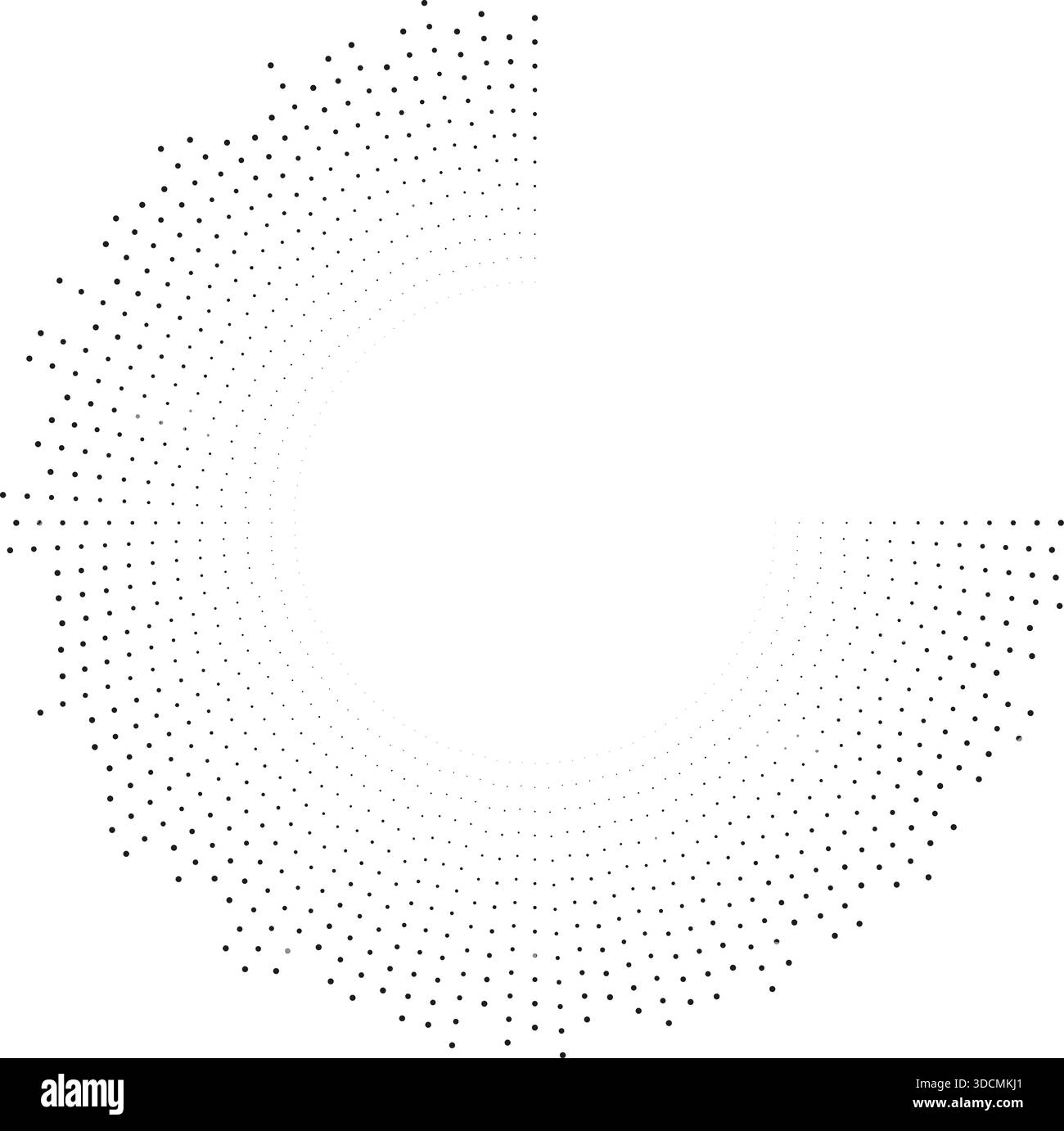 Circular texture featuring irregular dotted rays tapering toward the center, with one quarter missing. Stock Vector
