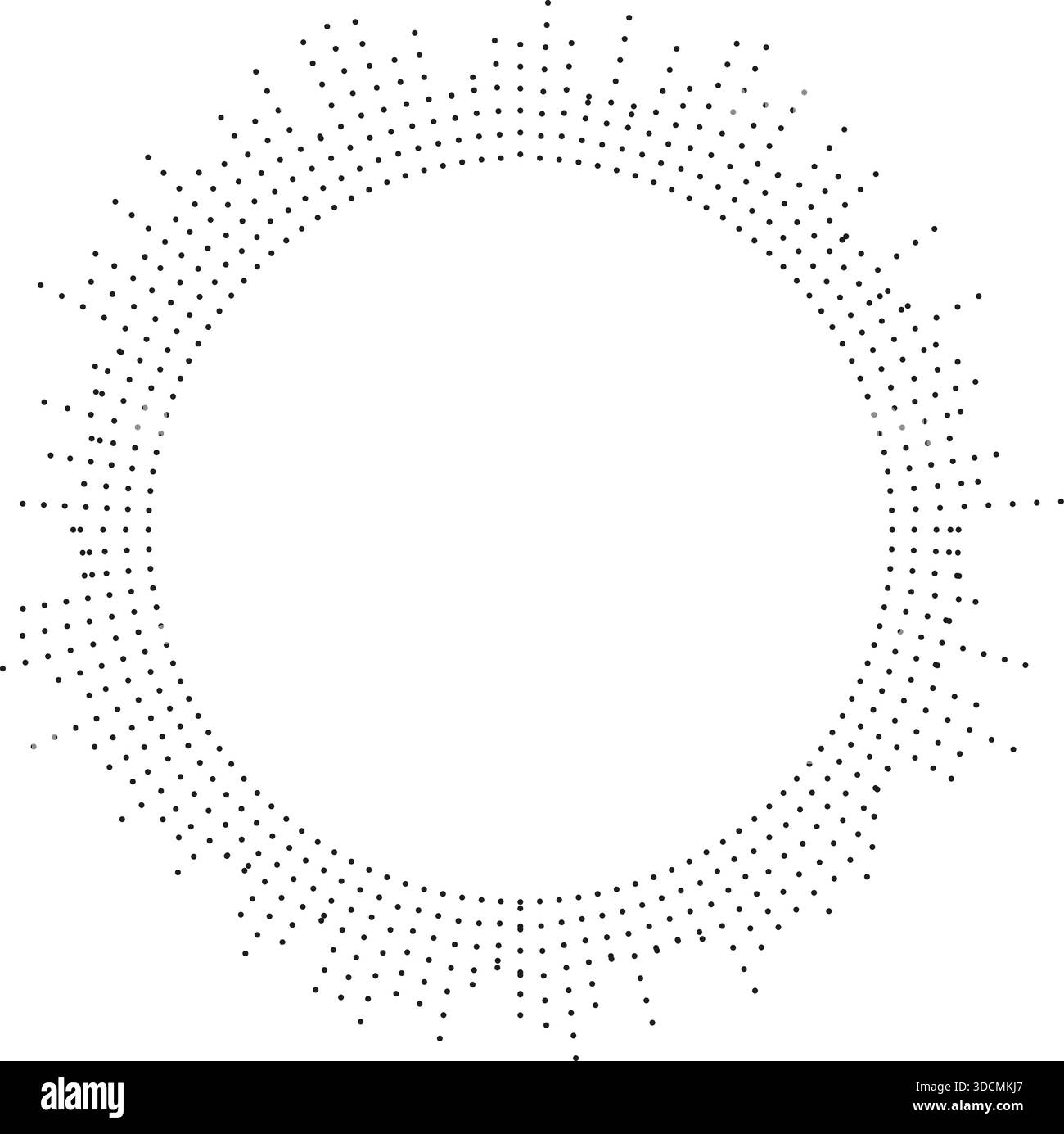 Circular texture formed by irregular dotted rays radiating from a large empty center, creating a rustic abstract pattern. Stock Vector