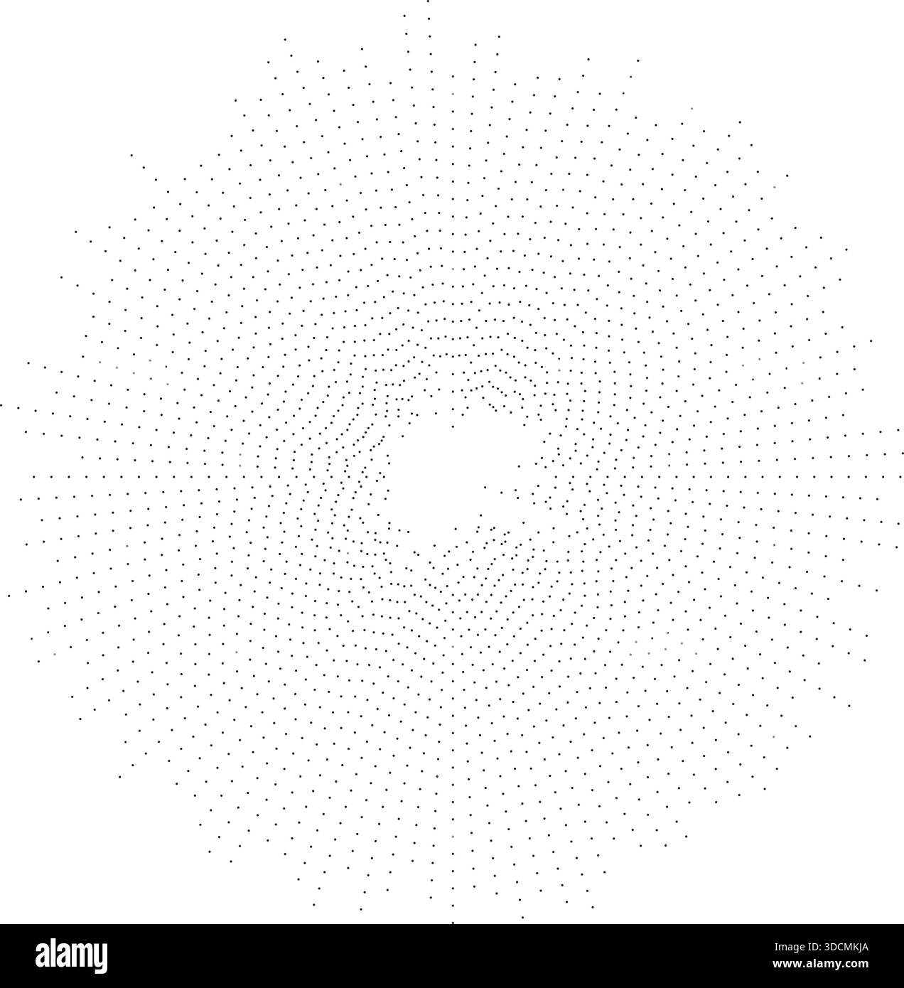 Circular texture featuring irregular dotted rays radiating inside and outside, with a small empty space in the center. Stock Vector