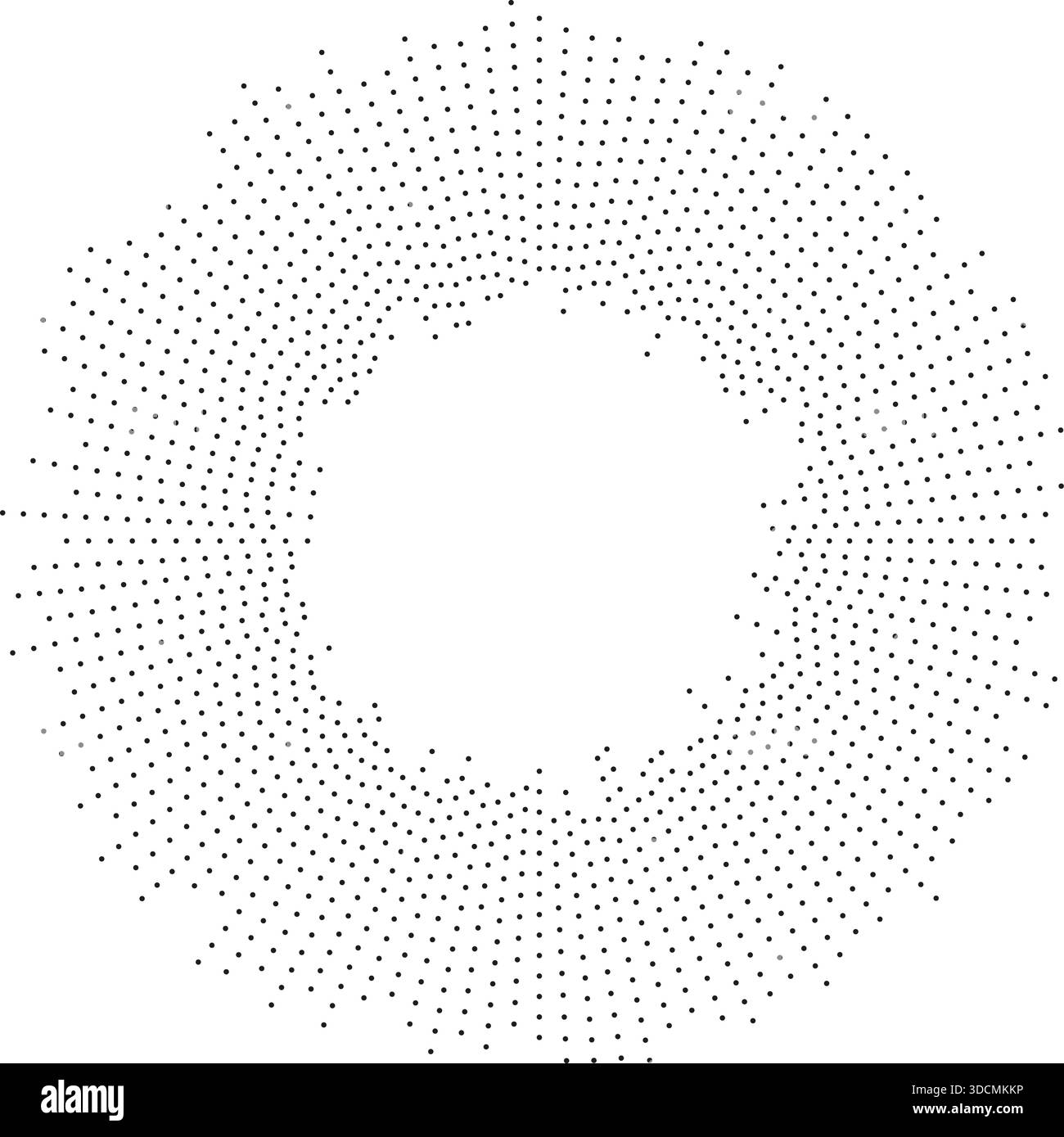 Circular texture featuring irregular dotted rays, radiating inside and outside, leaving an empty center space. Stock Vector