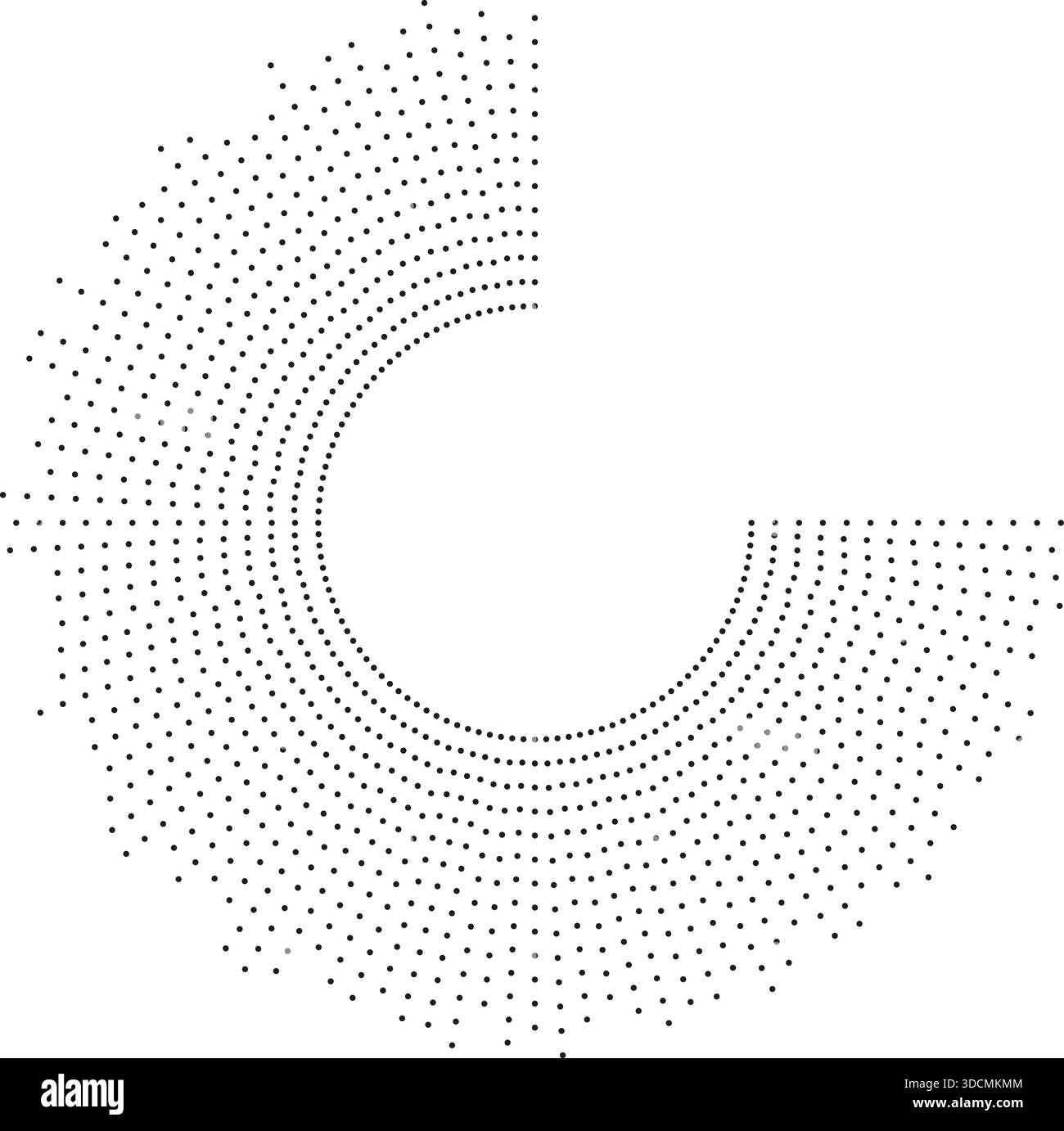 Circular texture with long irregular dotted rays radiating outward, missing one quarter. Stock Vector