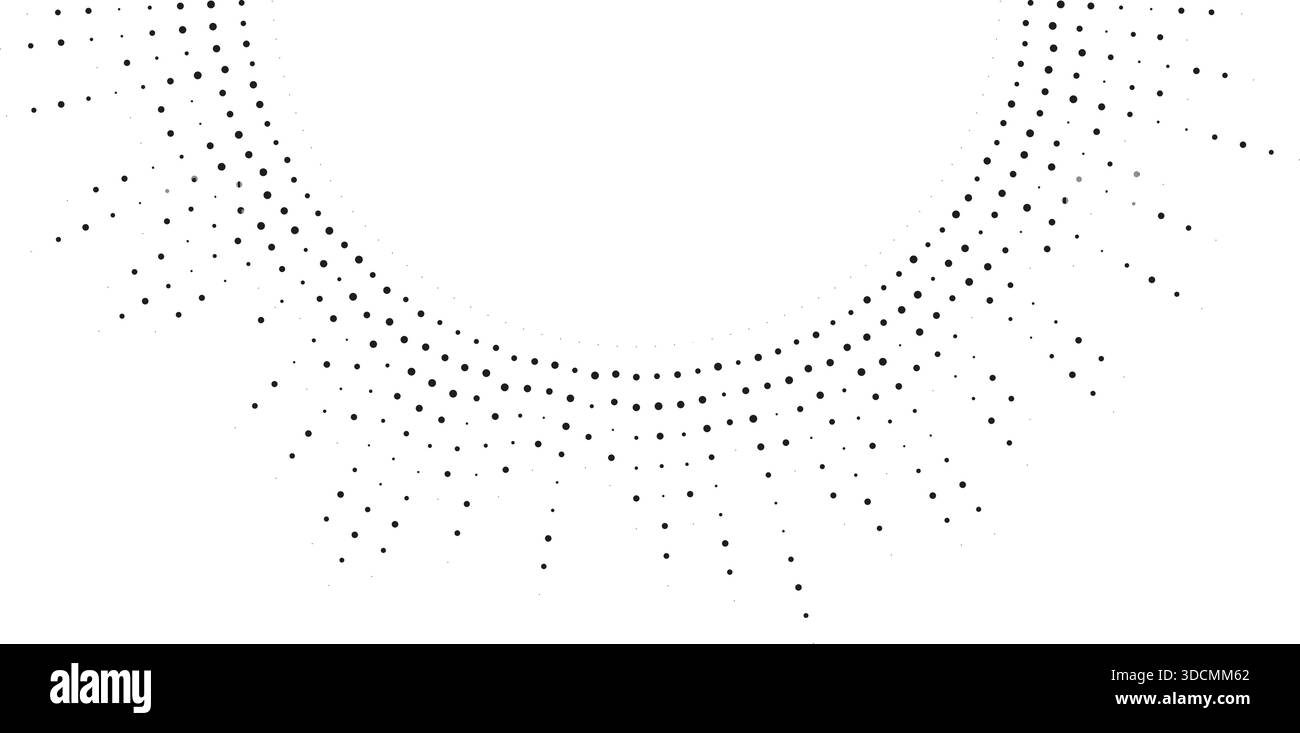 Dotted rays with irregular thicknesses form a large semicircle with an empty center. Stock Vector