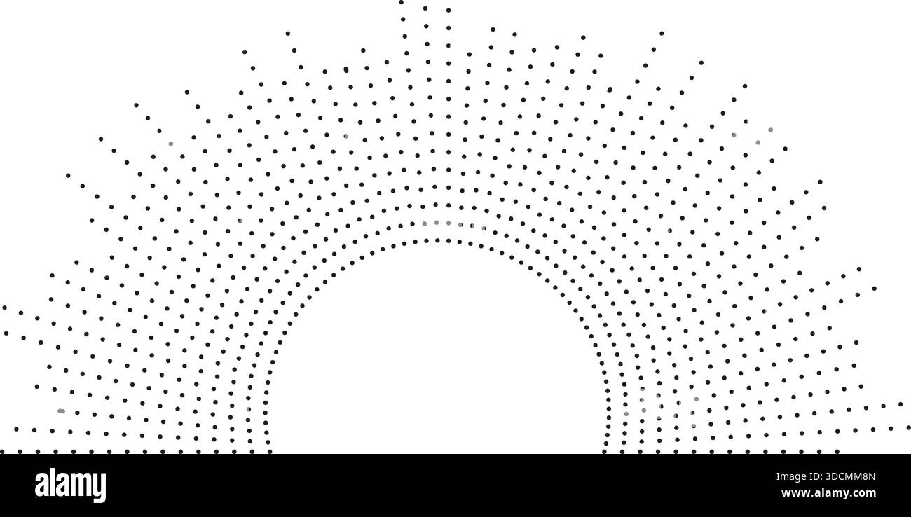 Irregular dotted rays form a radial pattern around a circular center. Stock Vector