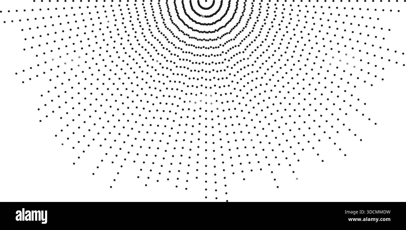 Irregular long dotted rays radiate in a semi-circular shape. Stock Vector