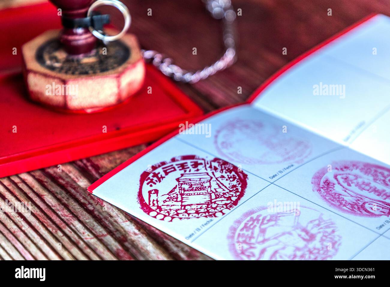 Stamps Ritual Calling Engineer Stamp station on the Kumano Kodo: Pilgrims collect stamps (Nōkyō-Cho or ...