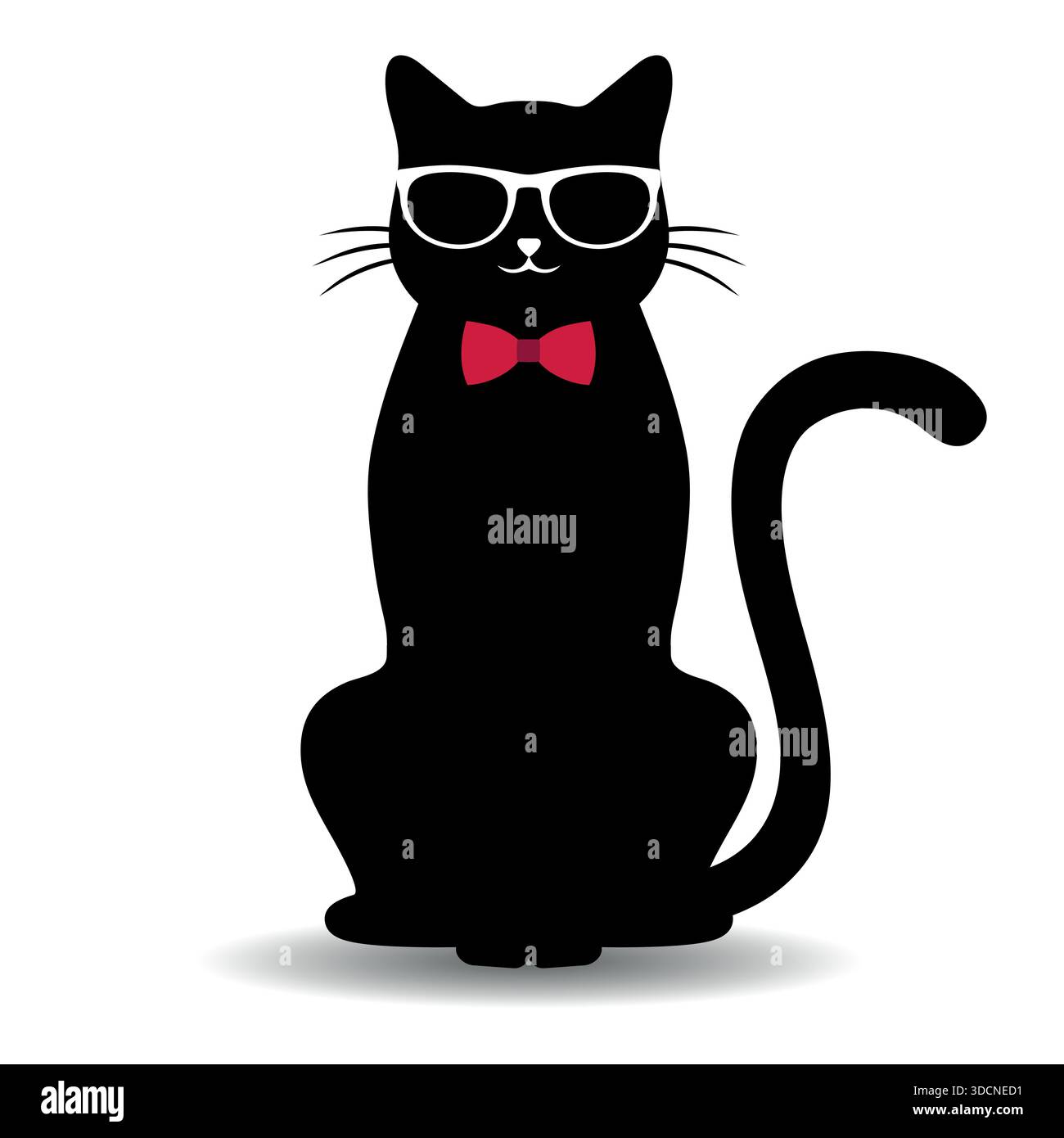 Illustration of a cute black cat in glasses with a bow tie and a shadow ...