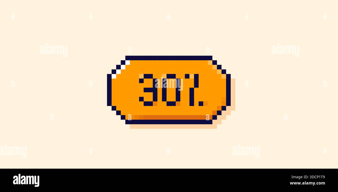 Pixel art user interface orange speech bubble 30 percent. Stock Vector