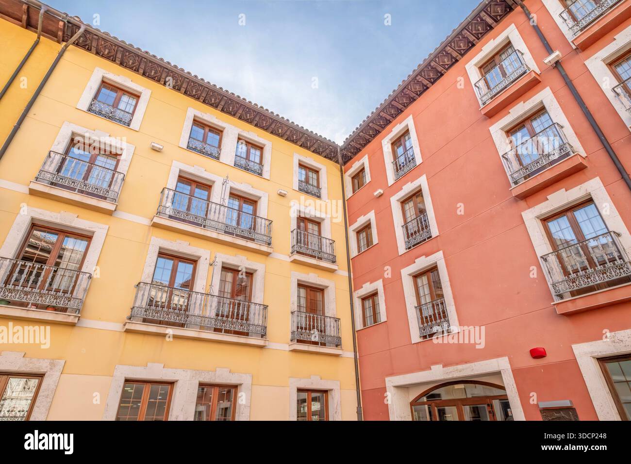 Spain Element Building Corner View of Classic Residential Spanish Buildings with Wood Eaves ...