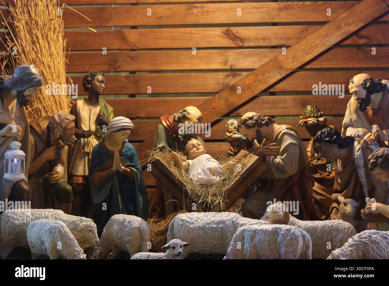 Traditional Nativity Scene with Holy Family and Shepherds Stock Photo ...