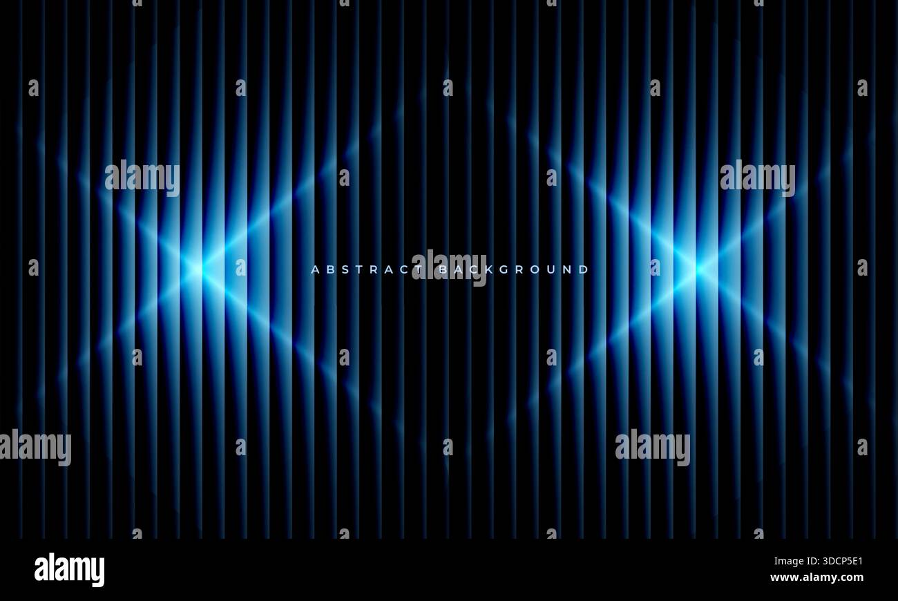 Black and blue abstract modern 3D ribbed background with neon lines. Vector illustration Stock Vector