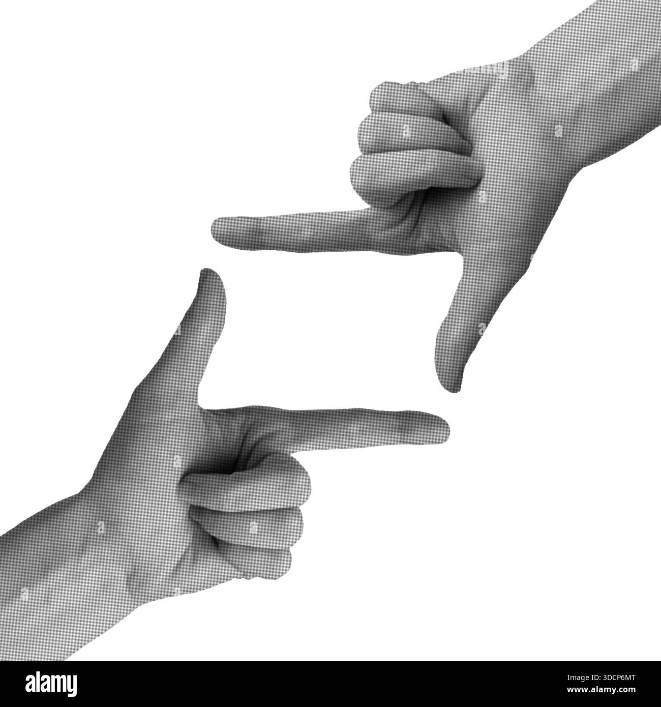 Halftone human hands making frame gesture isolated on white background. Vector illustration Stock Vector
