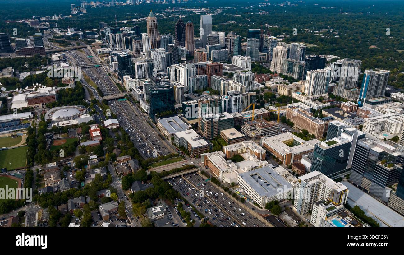 Aerial views of Atlanta showcase a vibrant cityscape with sleek ...