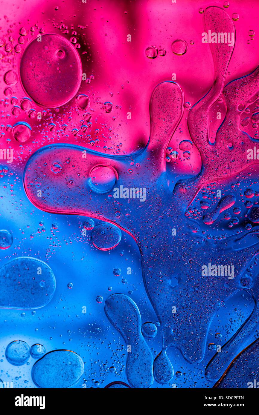 Saturated blue liquid with rounded bubbles, fresh modern background. Stock Photo