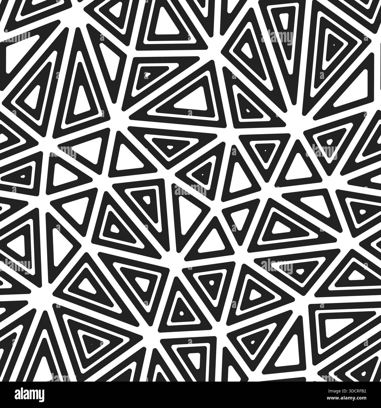Minimalistic triangles background. Large shape size. Multiple repeated inner triangles. Black and white style. Repeatable pattern. Stock Vector