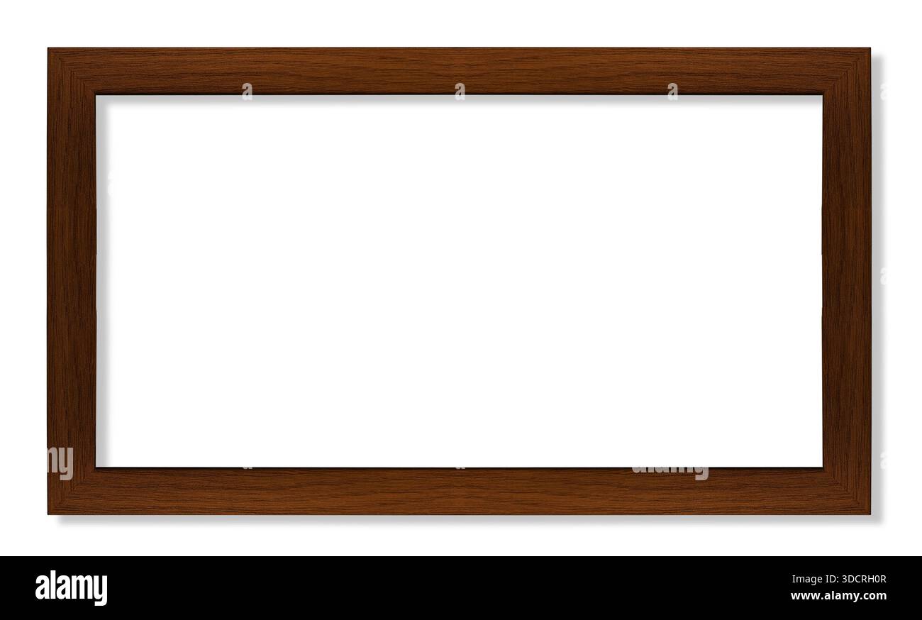 Rectangular picture frame. Old wooden frame, vintage style, with empty space and isolated white background Stock Photo