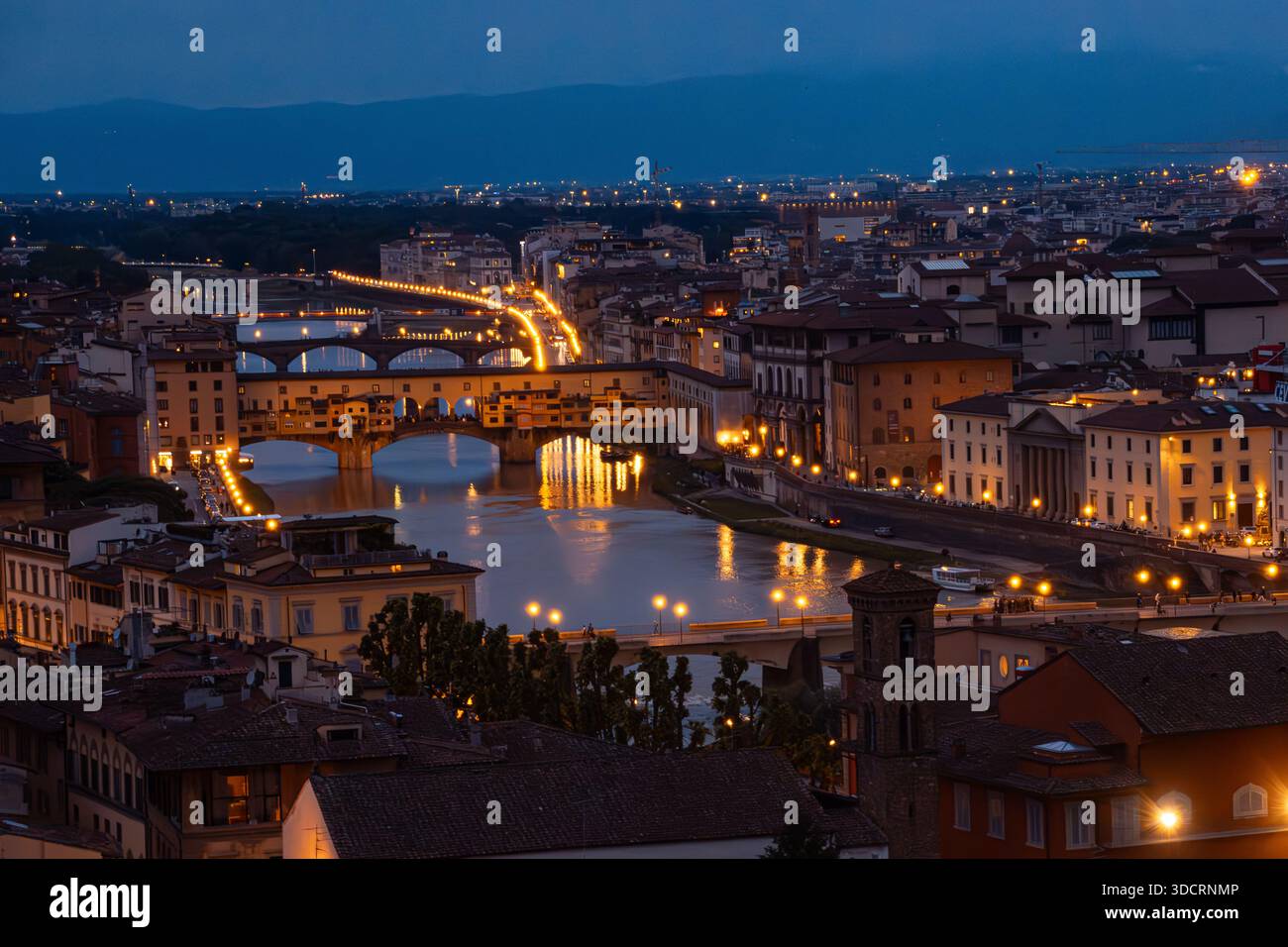 Aerial View Of Ponte Vecchio And Arno River At Night Panoramic View Aerial View Of Ponte Vecchio And Arno River At Night Panoramic View