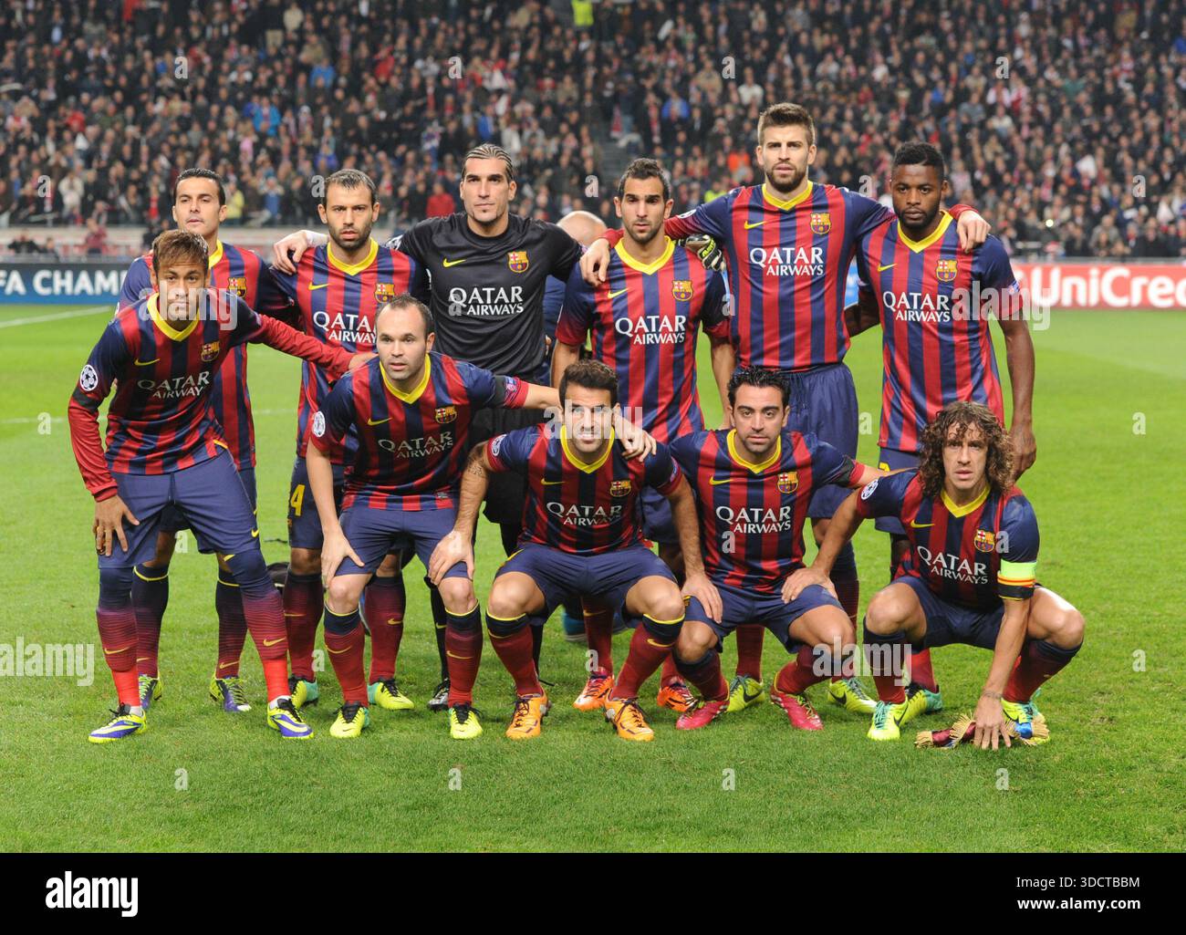 Football - Champions League Ajax vs FC Barcelona. 27-11-2013 Barcelona FC team photo: Pedro Rodriguez, Javier Mascherano,  Jose Pinto, Martin Montoya, Stock Photo