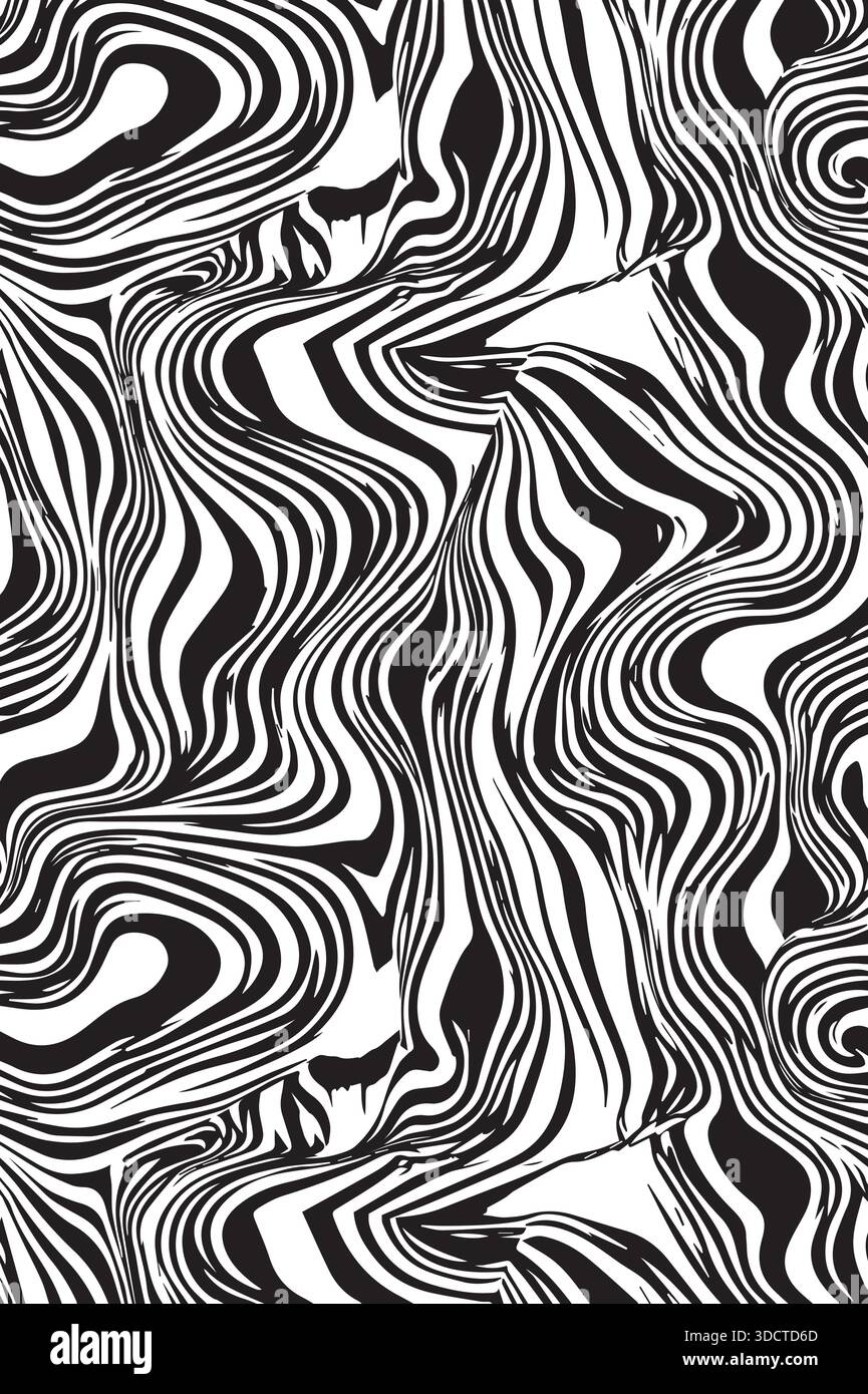 Seamless abstract black and white wavy line optical illusion pattern Stock Vector