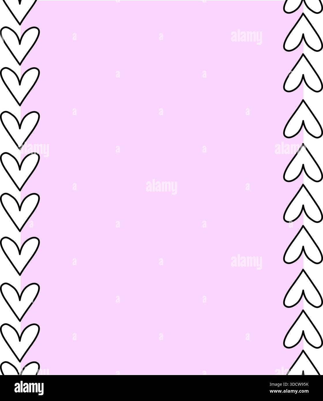 heart line Valentine's Day Frame seamless vertical border. Vector graphic line black and white illustration. background for banners, print for fabric, Stock Vector