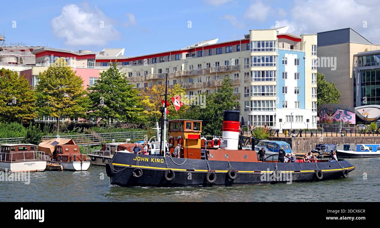 Historic tugboat John King on the Bristol Floating Harbour, near Underfall Yard, Cumberland Road, Bristol BS1 6XG, England, UK Stock Photo