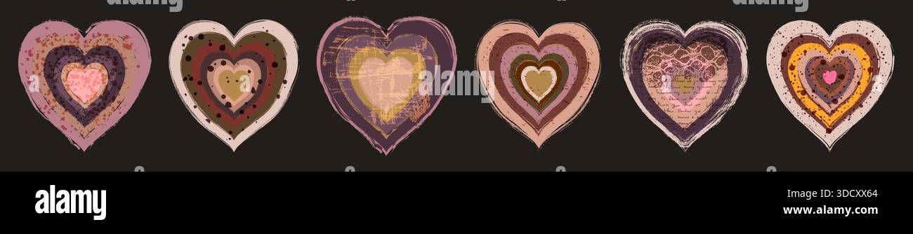 Vector Grunge Heart Illustration Set, Hand Painted Rustic Abstract Geometric  Shapes Stock Vector