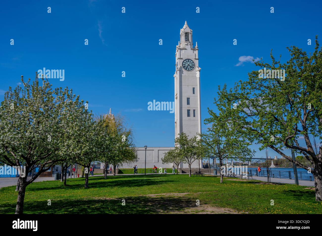 The Clock Tower at the Old Port of Montreal rises above a riverside ...
