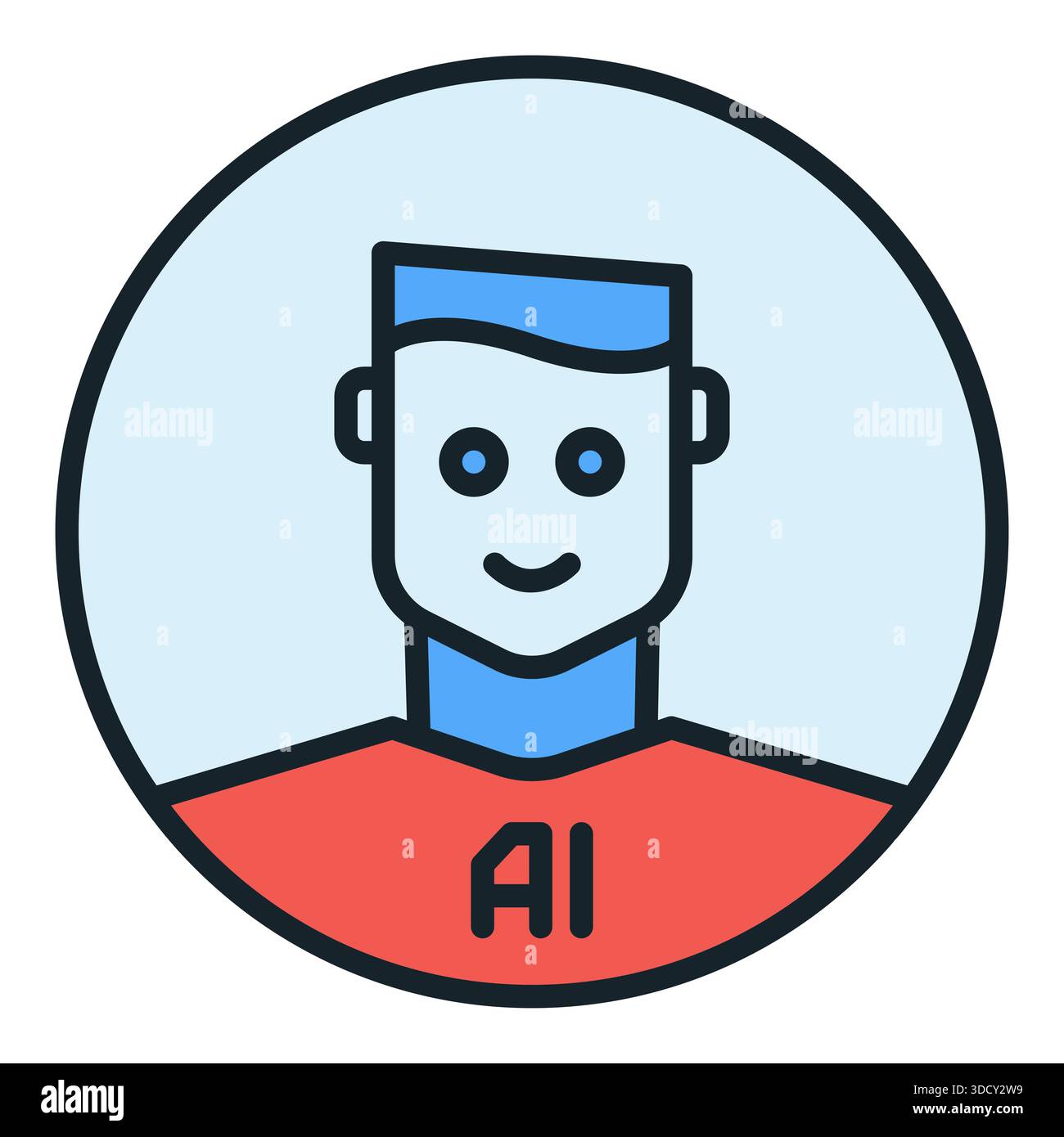Man and Artificial Intelligence vector AI concept round colored icon or design element Stock Vector