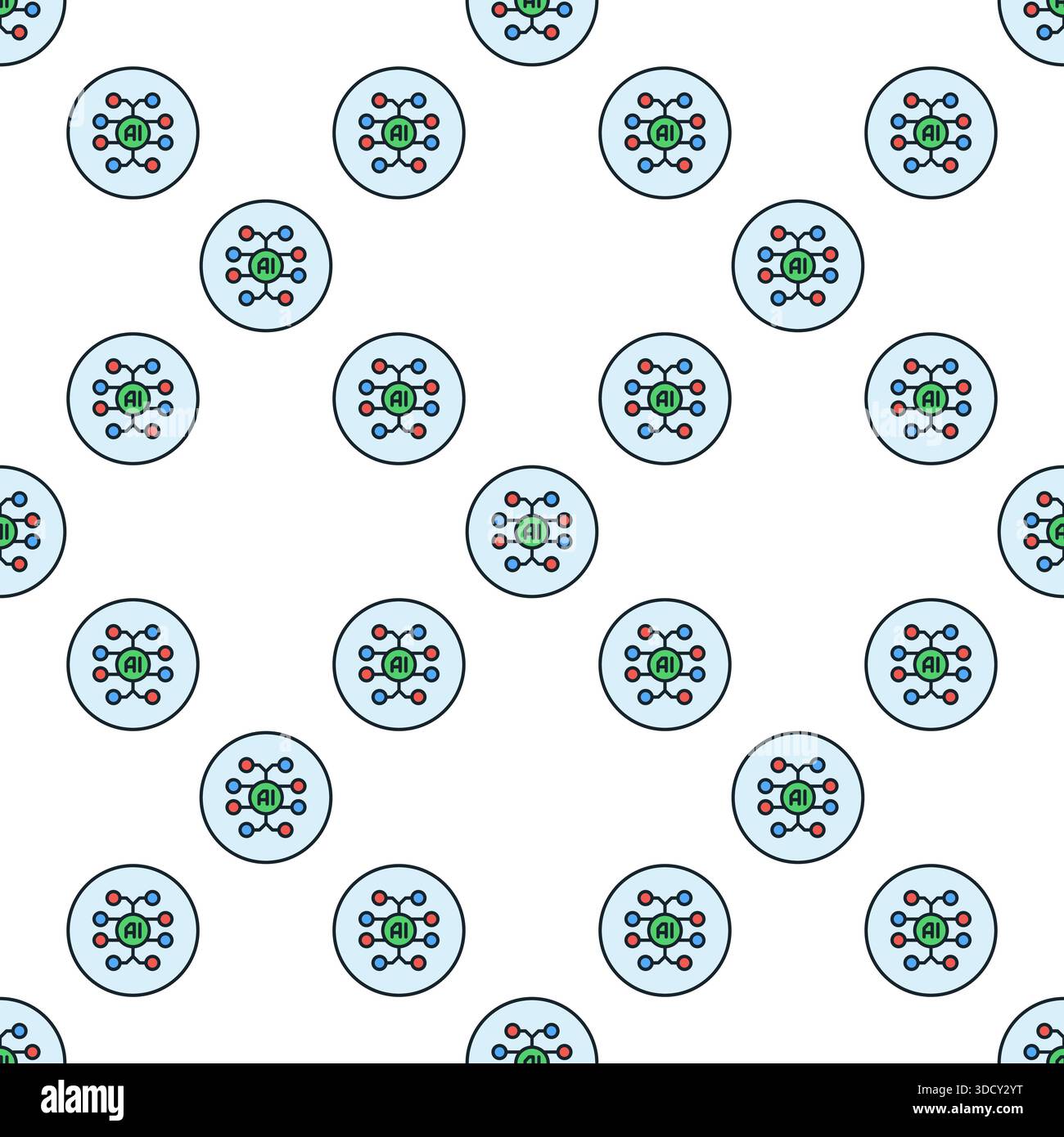 AI Brain vector Artificial Intelligence Smart Circuit Board concept colored round seamless pattern Stock Vector
