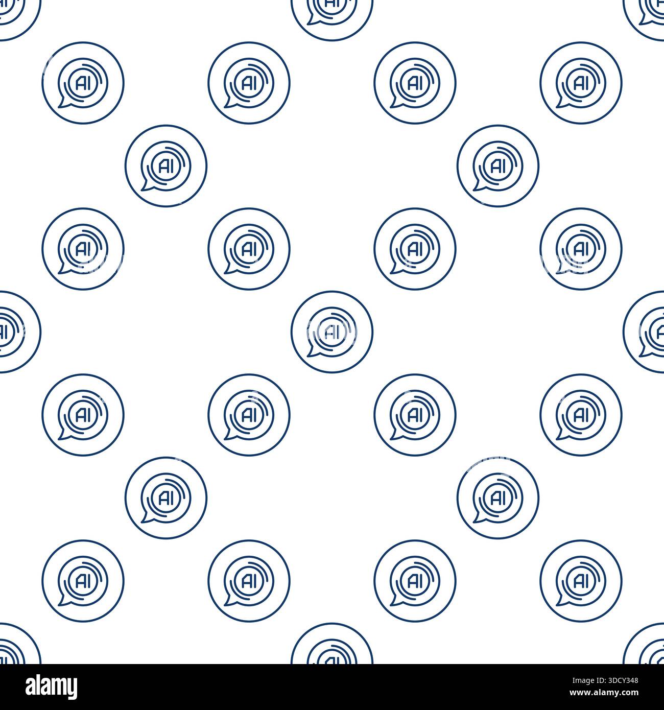 Speech Bubble with AI vector Artificial Intelligence concept thin line round seamless pattern Stock Vector