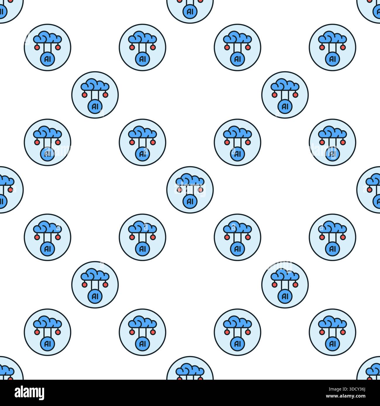 Artificial Intelligence Cloud Data vector AI concept round colored seamless pattern Stock Vector