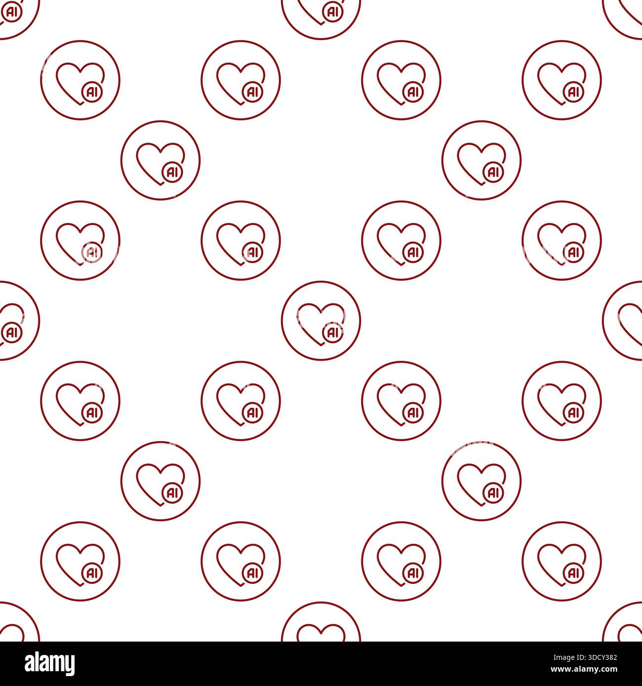 Heart with Artificial Intelligence sign vector AI concept outline round seamless pattern Stock Vector