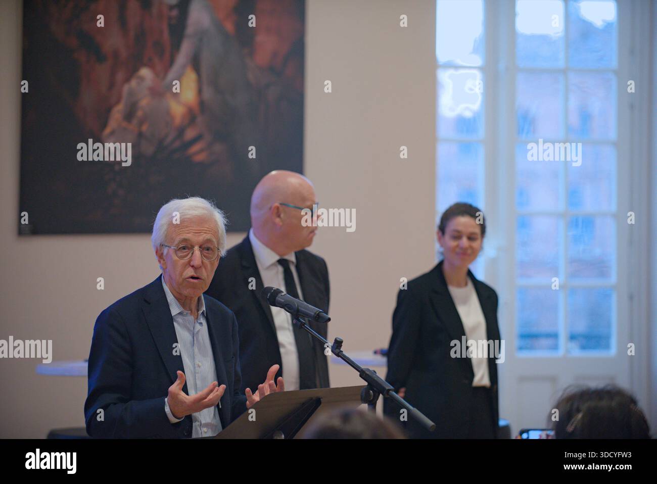 France, Toulouse, 2024.Presentation by Francis Grass, deputy for culture at the Toulouse metropolitan authority, at the public meeting on sponsoring Stock Photo