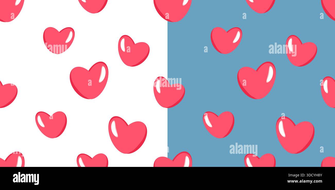 Pink Hearts Seamless Pattern, Two Colorways Stock Vector