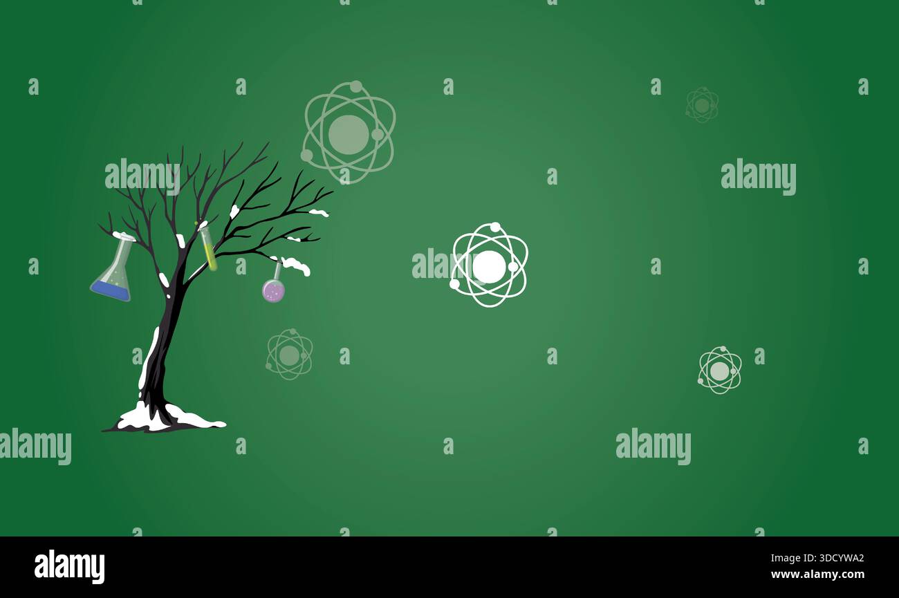 dry tree with lap articles on it on green background Stock Vector