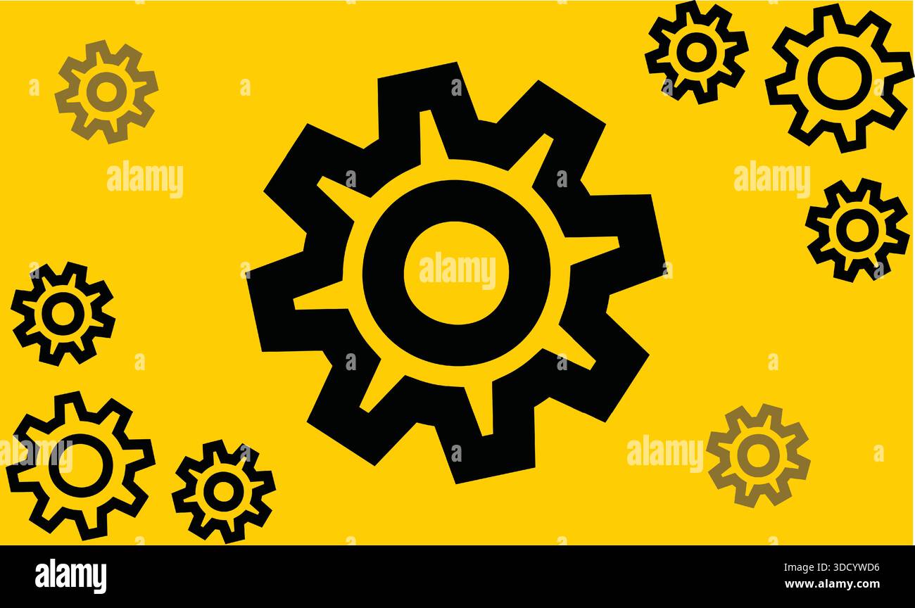 small and big gear icon on yellow background Stock Vector