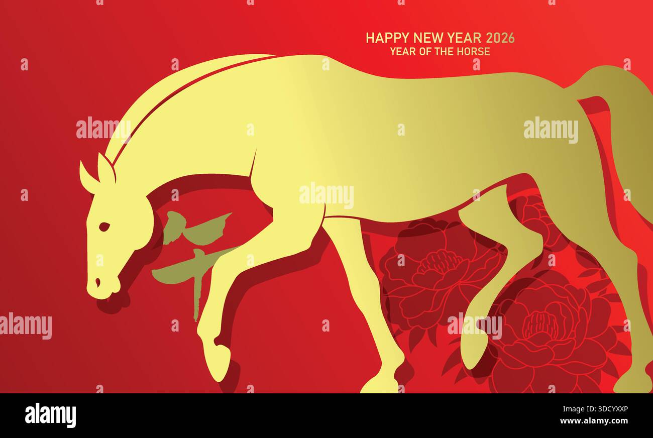 Chinese new year of the horse 2026 gold and red background. Golden ...