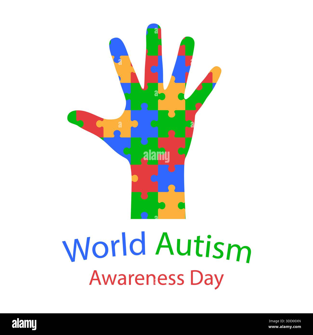 illustration of world autism day. hand with puzzles on white background ...