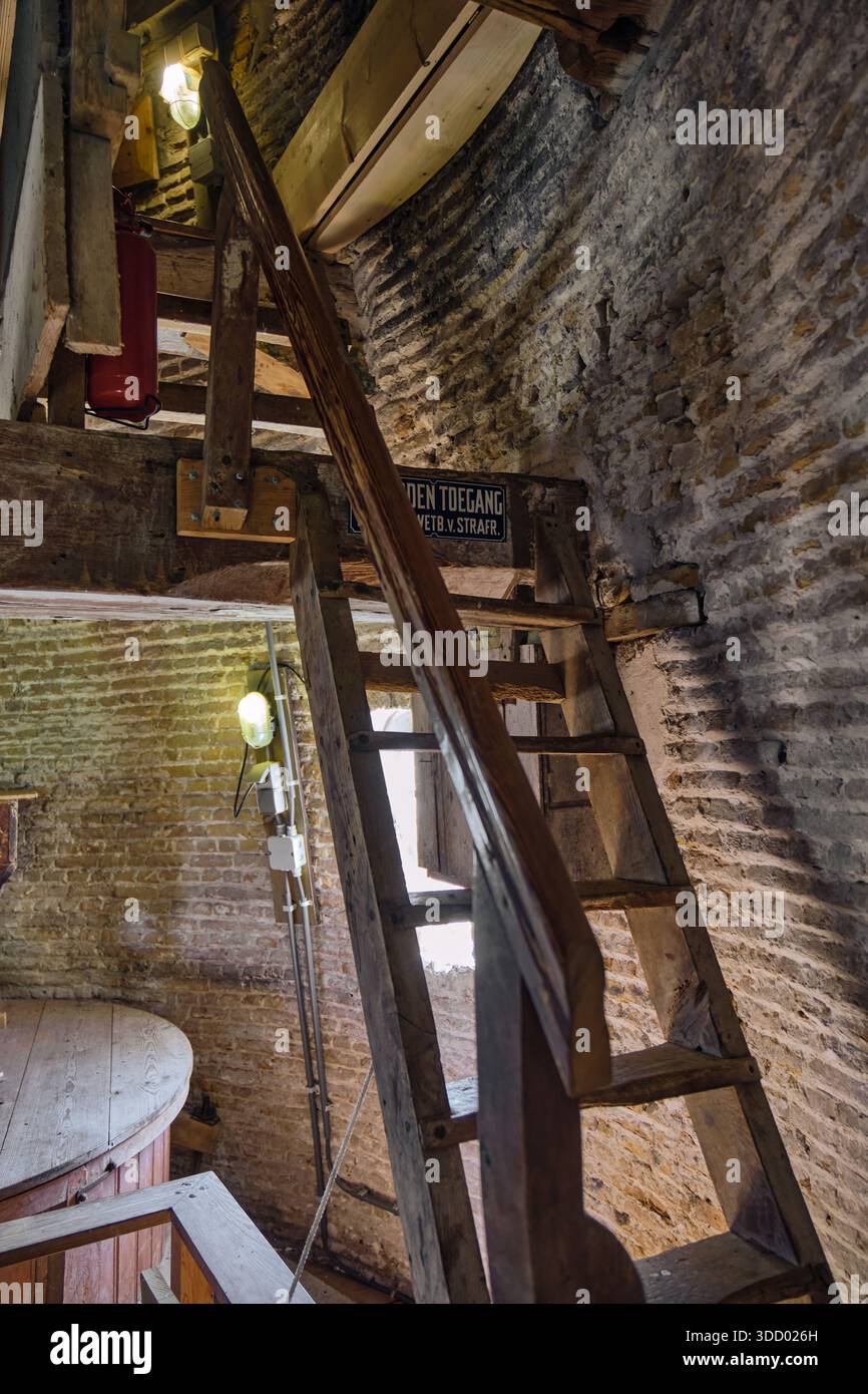 This stock photo shows the interior of the Rockanje windmill in the ...