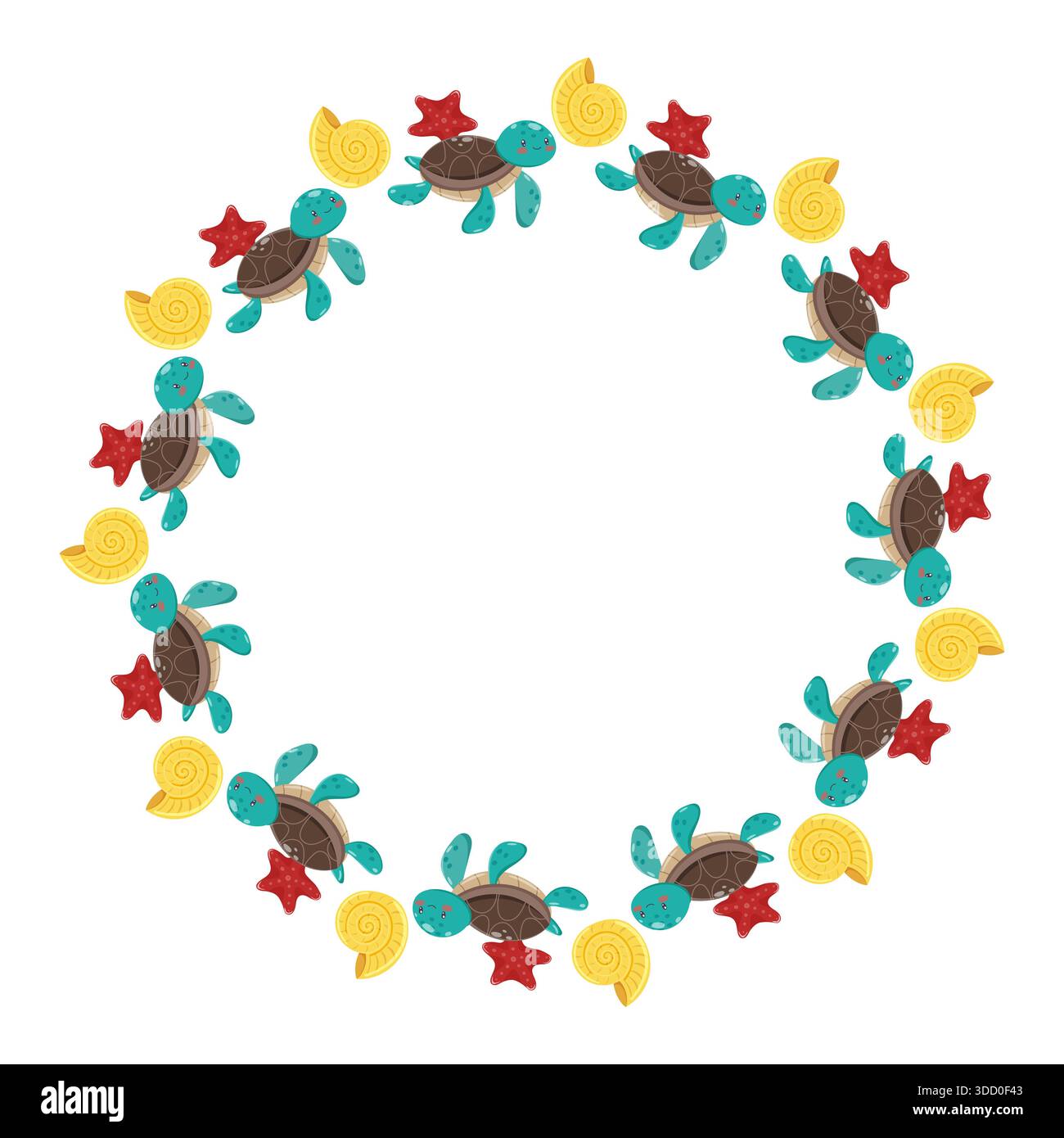 Sea Turtle Wreath Frame Illustration Stock Vector