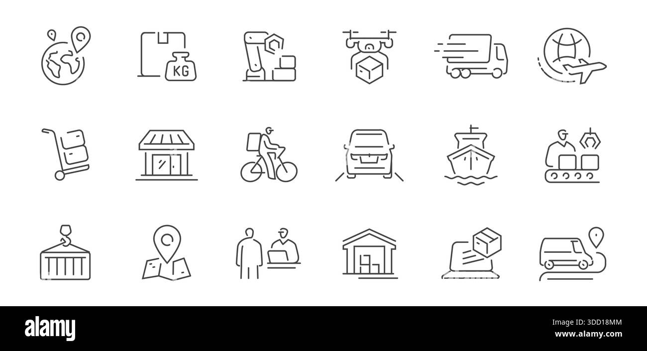 Logistics service concept. Delivery set of icons in line style ...