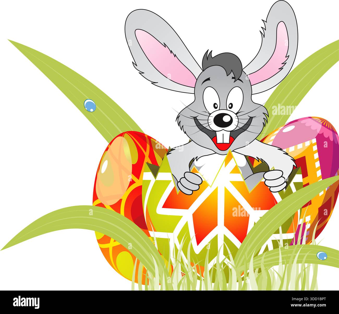 Easter Frame with Ornament Eggs, Rabbit and grass, element for design, vector illustration Stock Vector