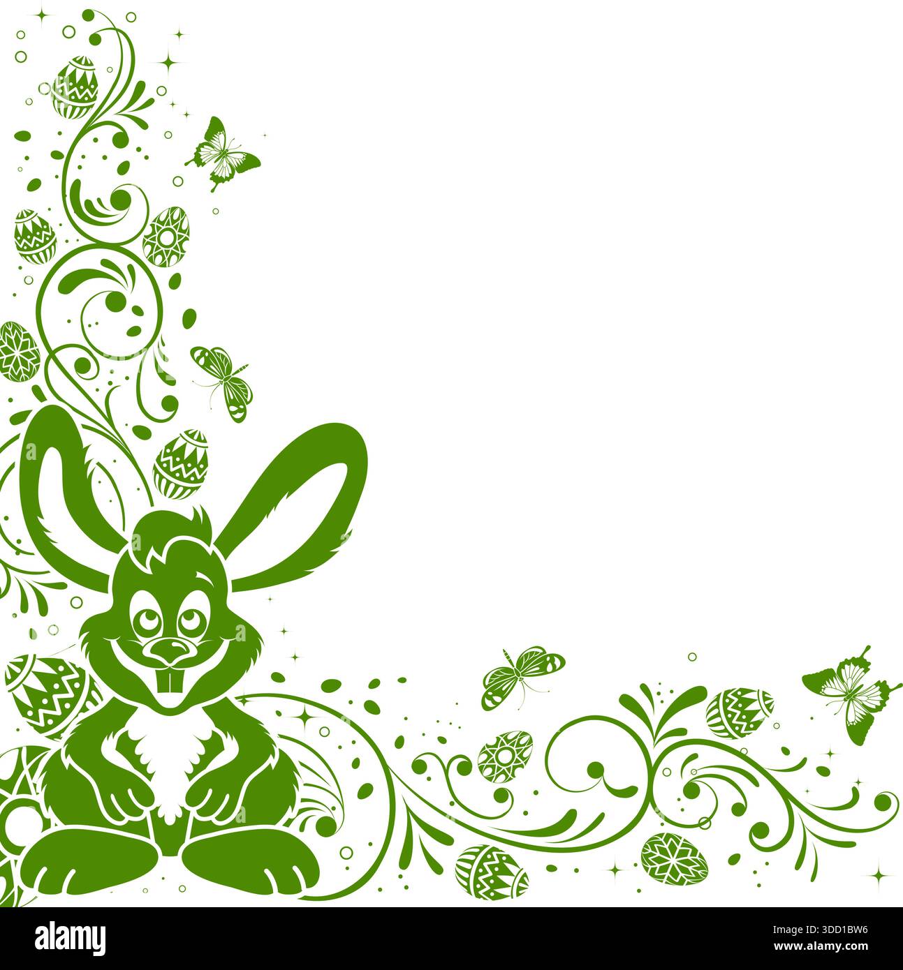 Easter Frame with ornament eggs, rabbit, and floral pattern, vector illustration Stock Vector