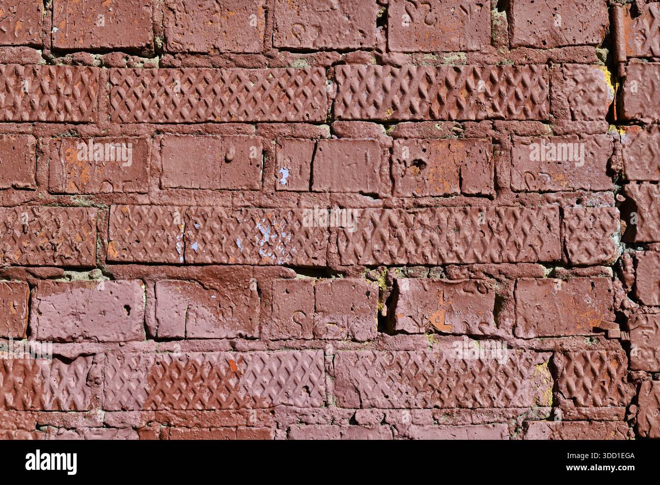 Old red brick wall texture made from the textured bricks Stock Photo