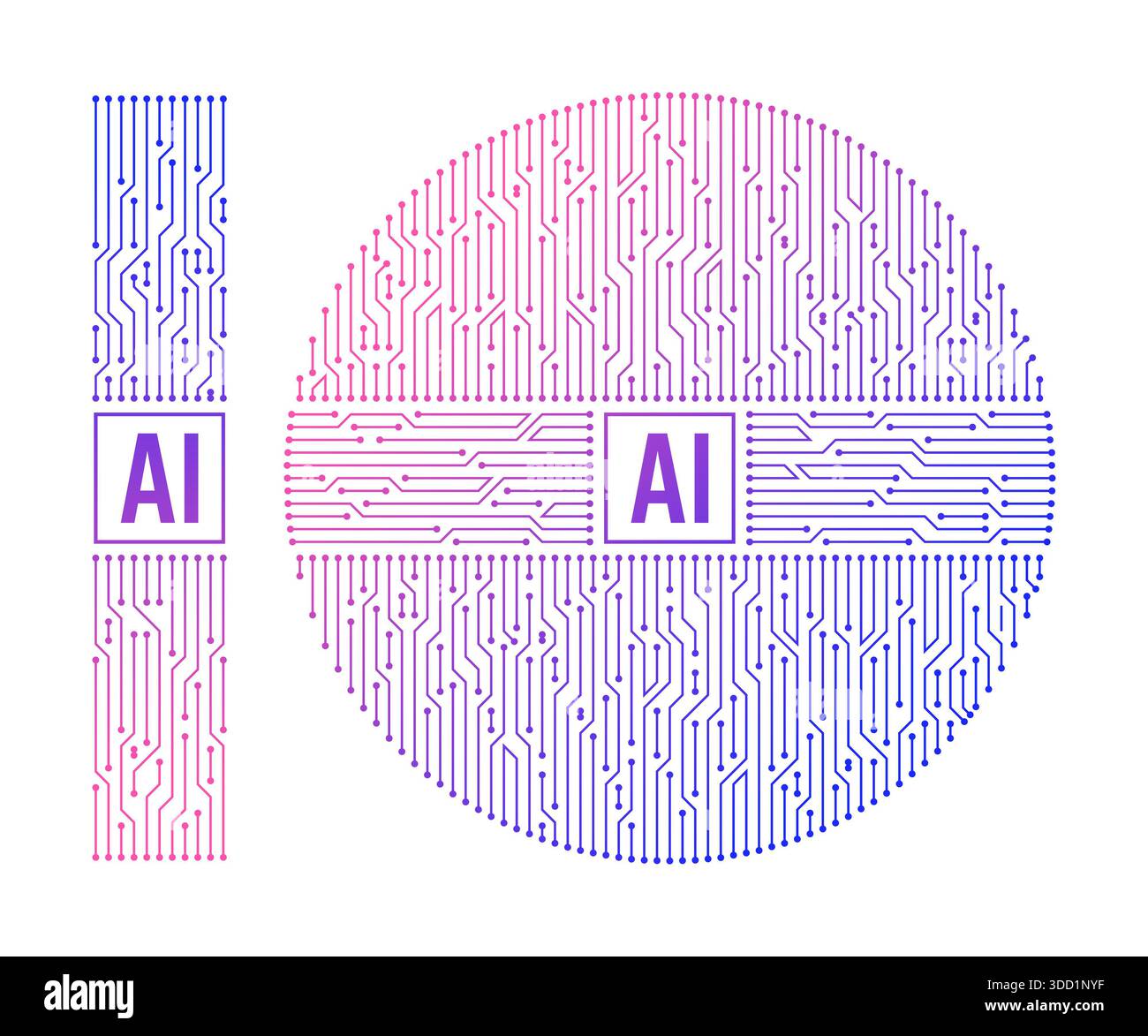 gradient round artificial intelligence background. electronic circuit AI background. technological artificial intelligence Stock Photo