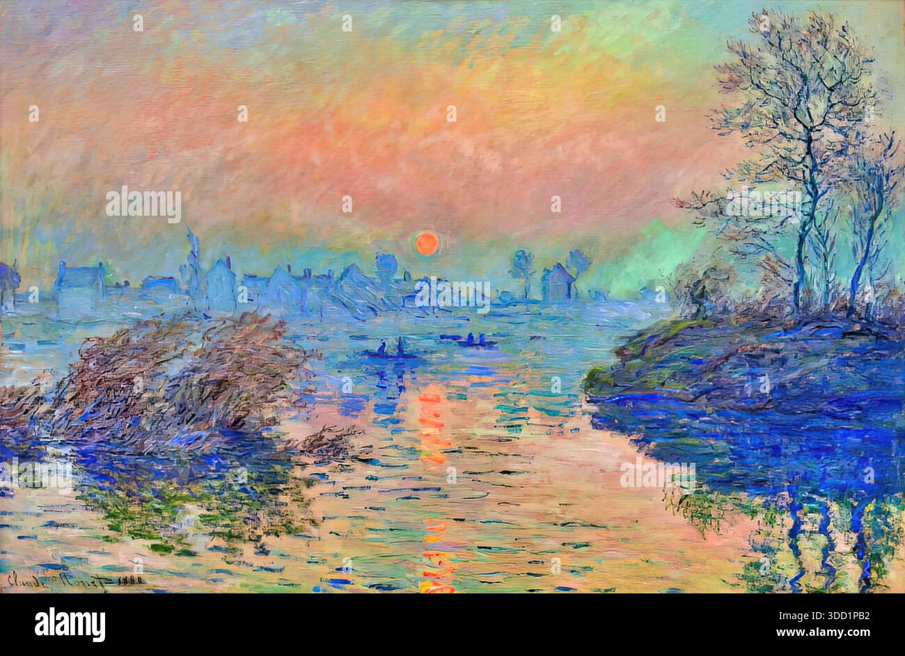 Sunset on the seine at lavacourt hi-res stock photography and