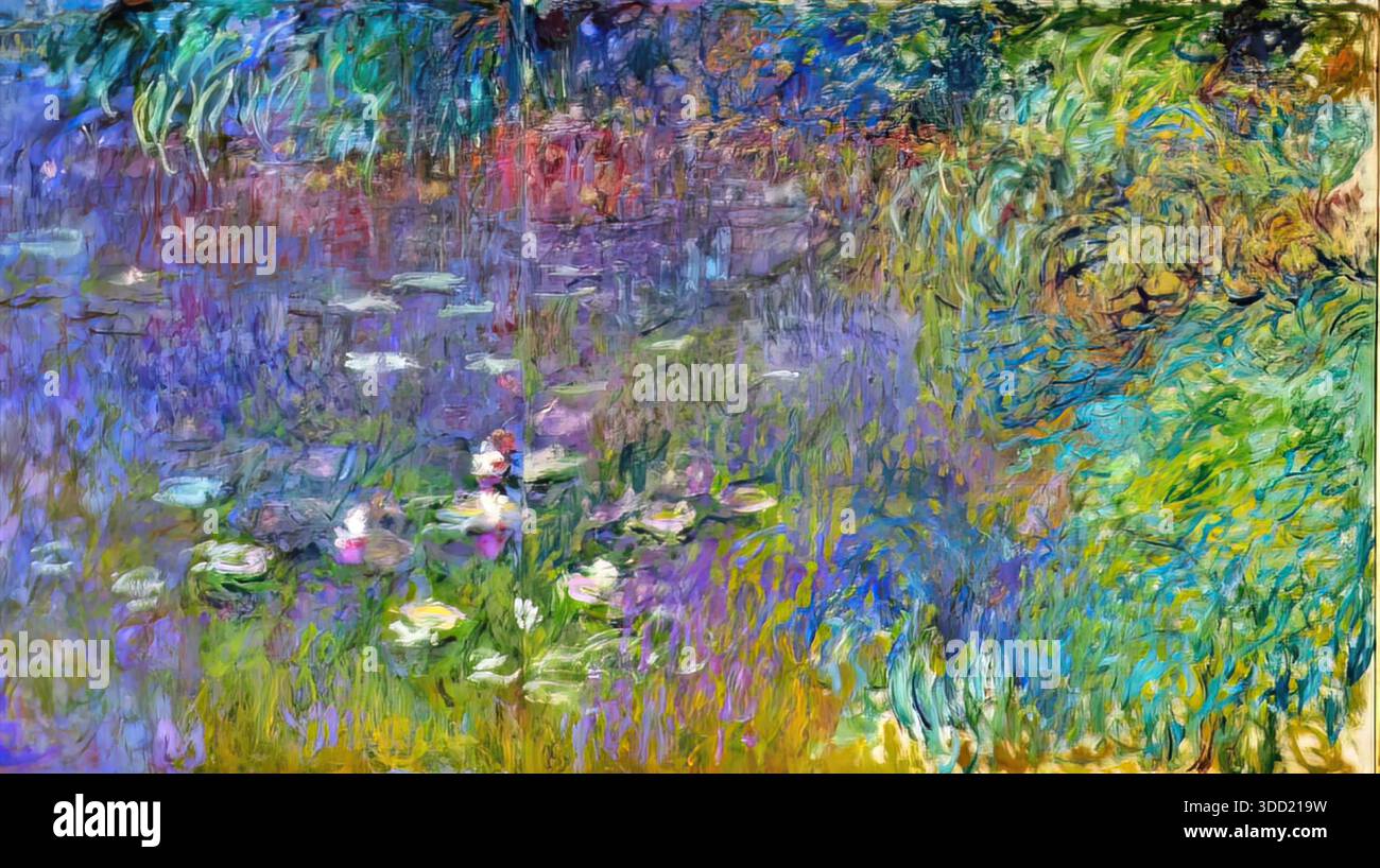 The Water Lily Pond without Willows, Morning, 1920 by Claude Monet  (1840-1926). Oil on canvas French late Impressionist garden pond scene  Stock Vector Image \u0026 Art - Alamy, image size:1300x818