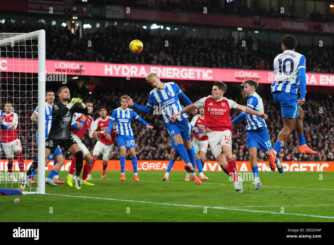 Brighton's Georginio Rutter, right, scores an own goal during the ...