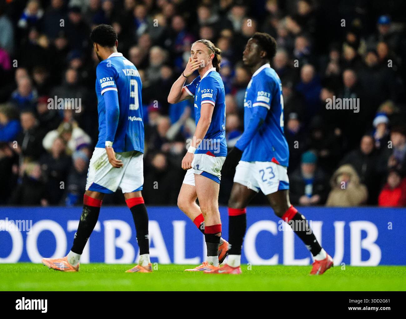 Rangers' Thelo Aasgaard (centre) celebrates scoring the opening goal ...