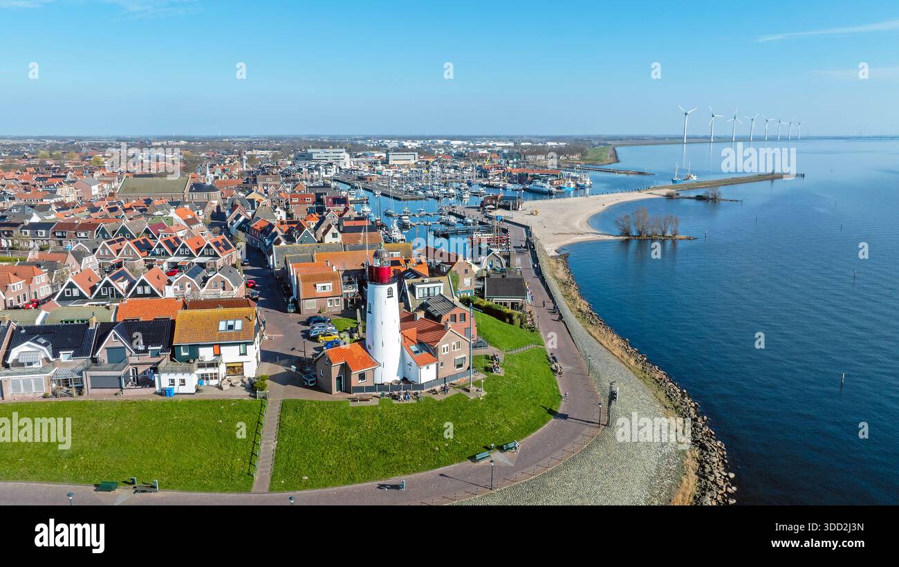 Aerial from the historical town Urk at the IJsselmeer in the Netherlands Stock Photo