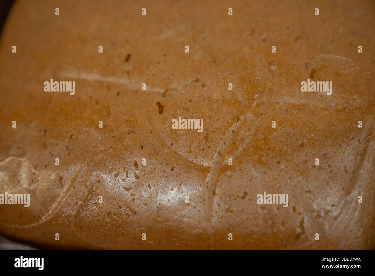 Close up texture of raw gingerbread dough showing smooth spiced surface before baking for holiday bakery production Stock Photo